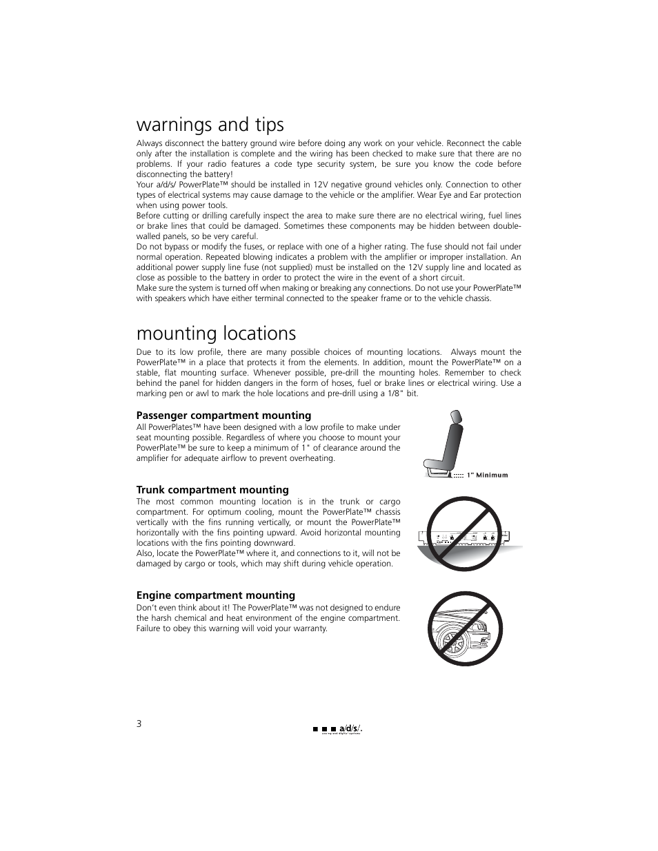 Warnings and tips, Mounting locations | a/d/s/ PH30.2 User Manual | Page 4 / 24