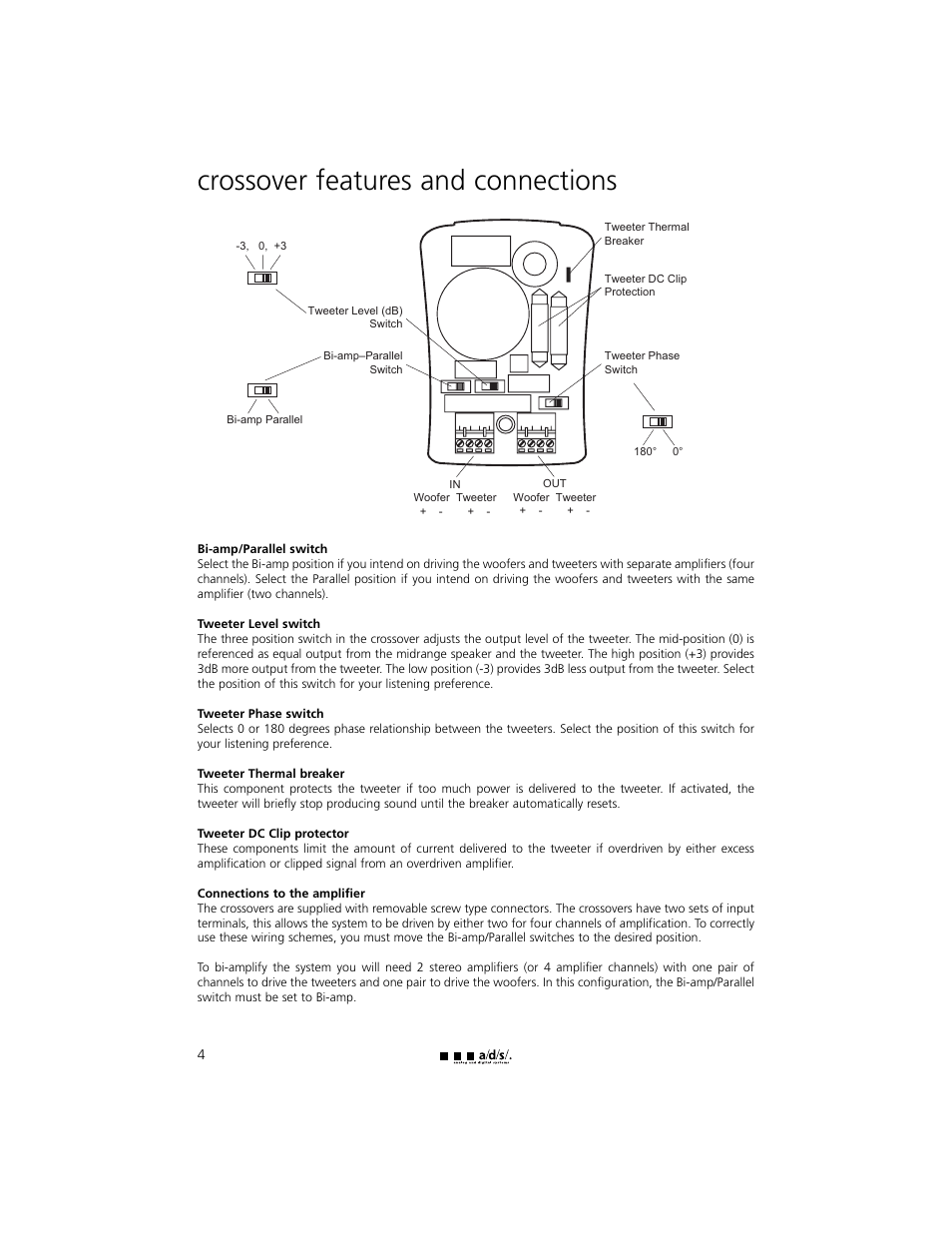 Crossover features and connections | a/d/s/ 245ix User Manual | Page 5 / 18