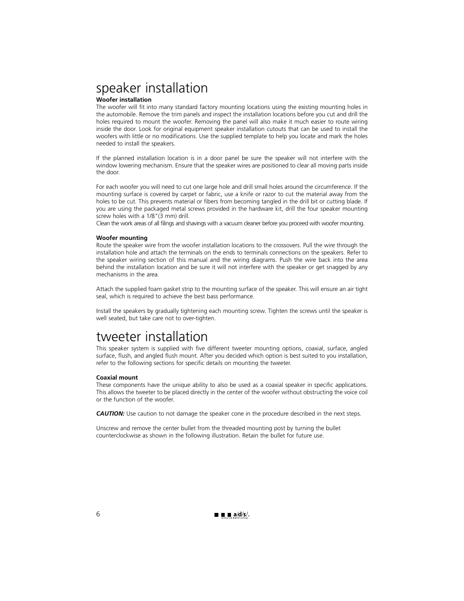 Speaker installation, Tweeter installation | a/d/s/ 245ix User Manual | Page 7 / 18