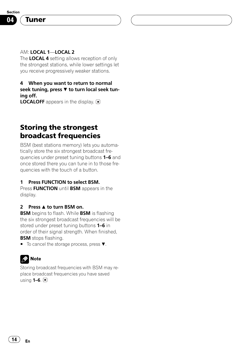 Storing the strongest broadcast frequencies, Tuner | Pioneer DEH-P5500MP User Manual | Page 14 / 65