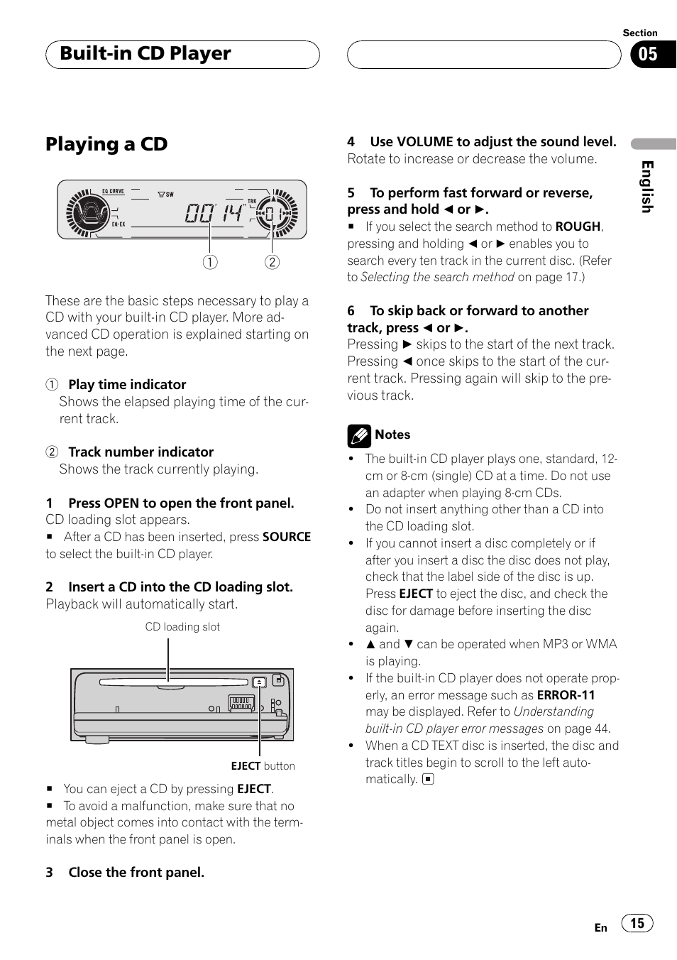Cd mode, Playing a cd, Built-in cd player | Pioneer DEH-P5500MP User Manual | Page 15 / 65