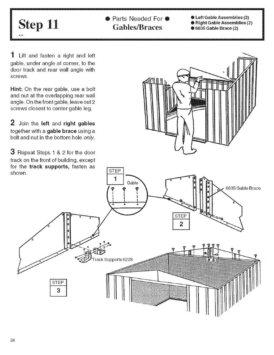Gables/braces, Step 11 | Arrow Storage Products KM1010 User Manual | Page 24 / 32