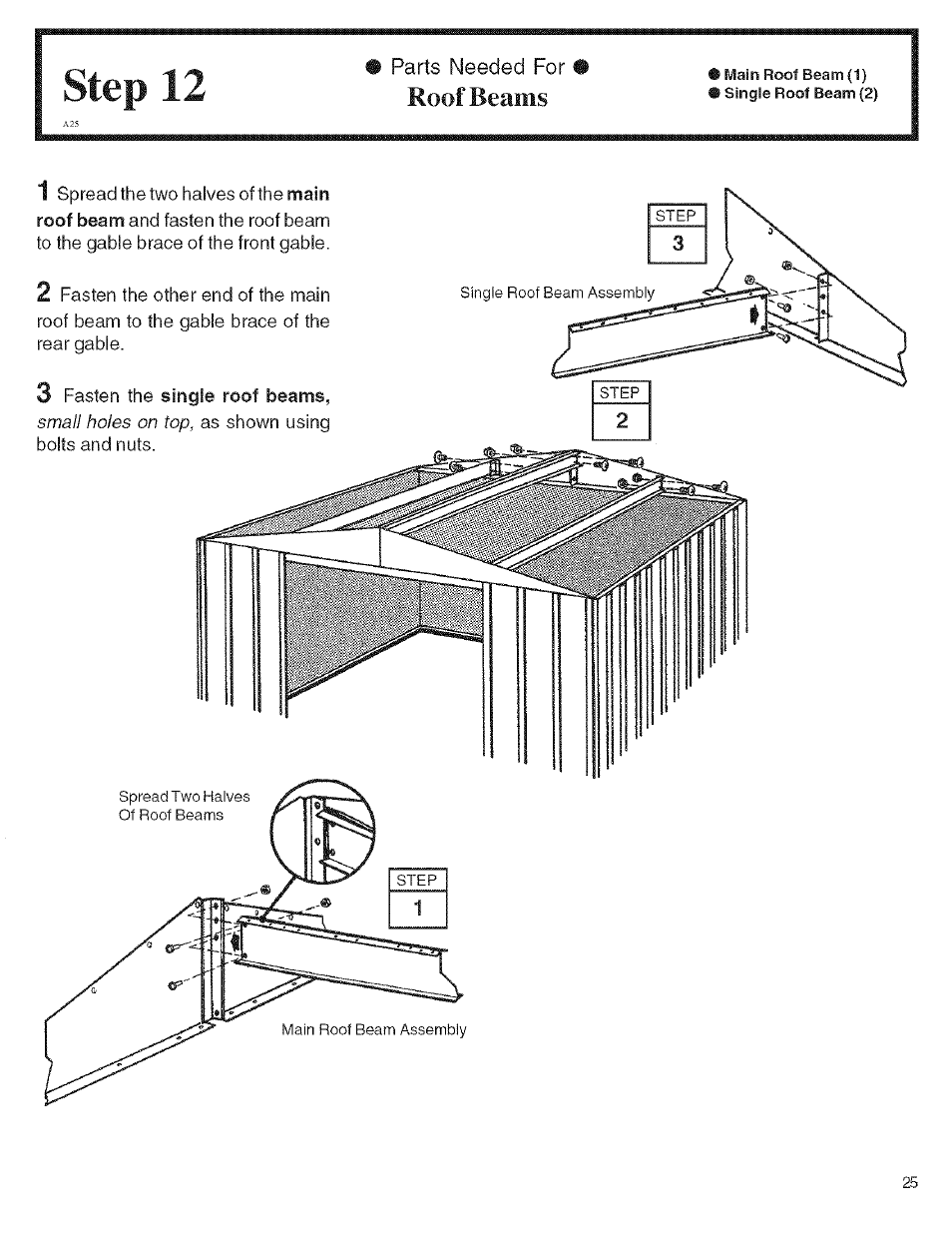 Step 12, Roof beams | Arrow Storage Products KM1010 User Manual | Page 25 / 32