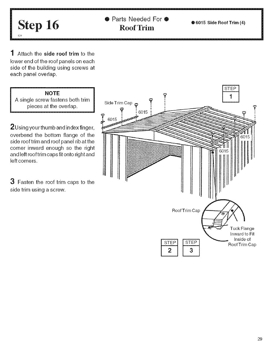 Step 16, Roof trim | Arrow Storage Products KM1010 User Manual | Page 29 / 32