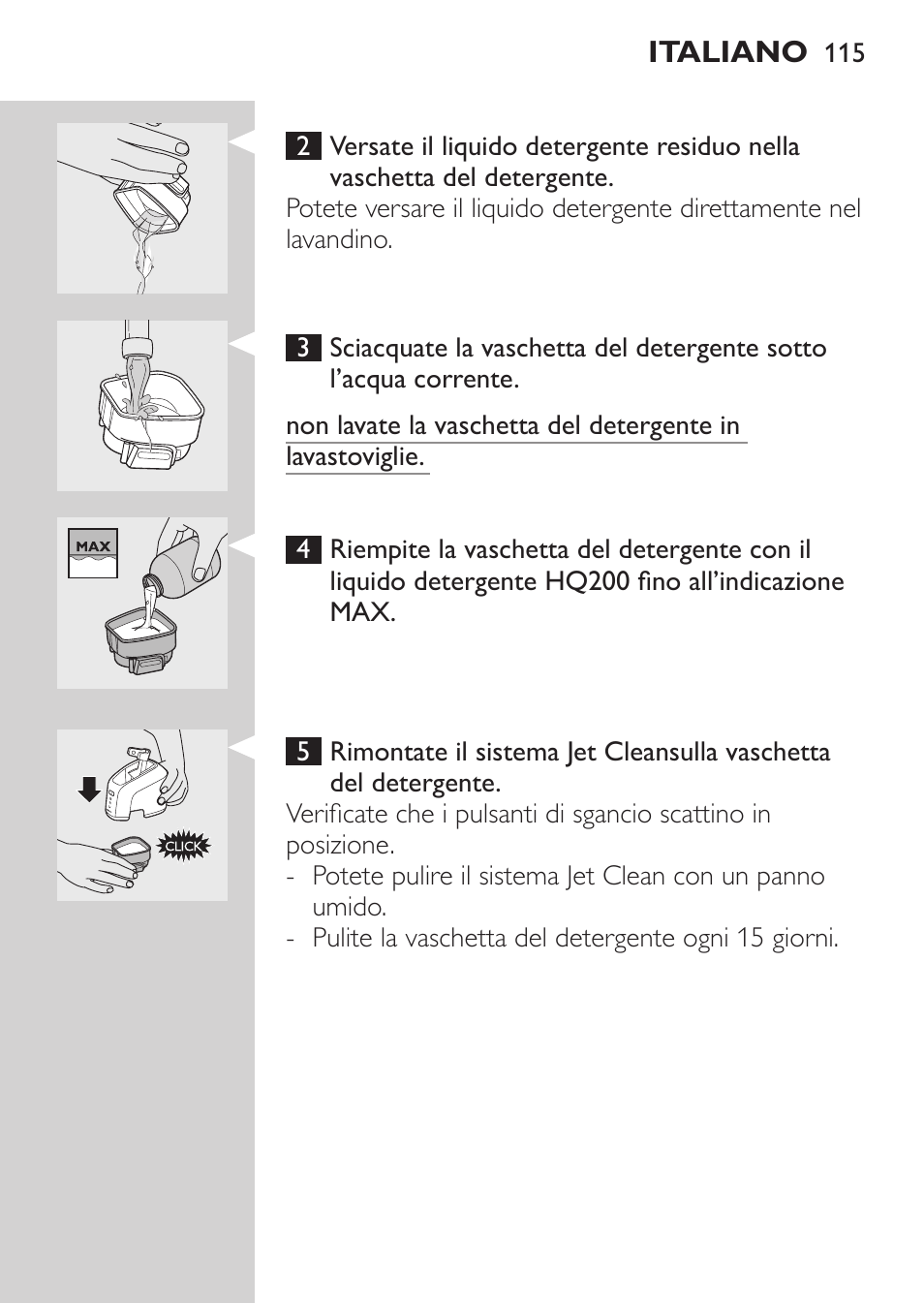 Pulizia del sistema jet clean | Philips Elektrorasierer User Manual | Page 113 / 192