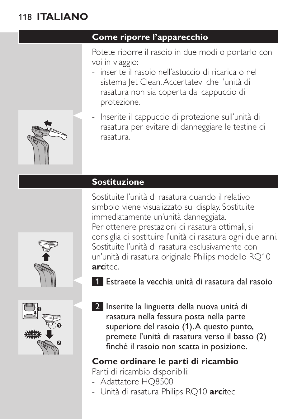 Come riporre l’apparecchio | Philips Elektrorasierer User Manual | Page 116 / 192
