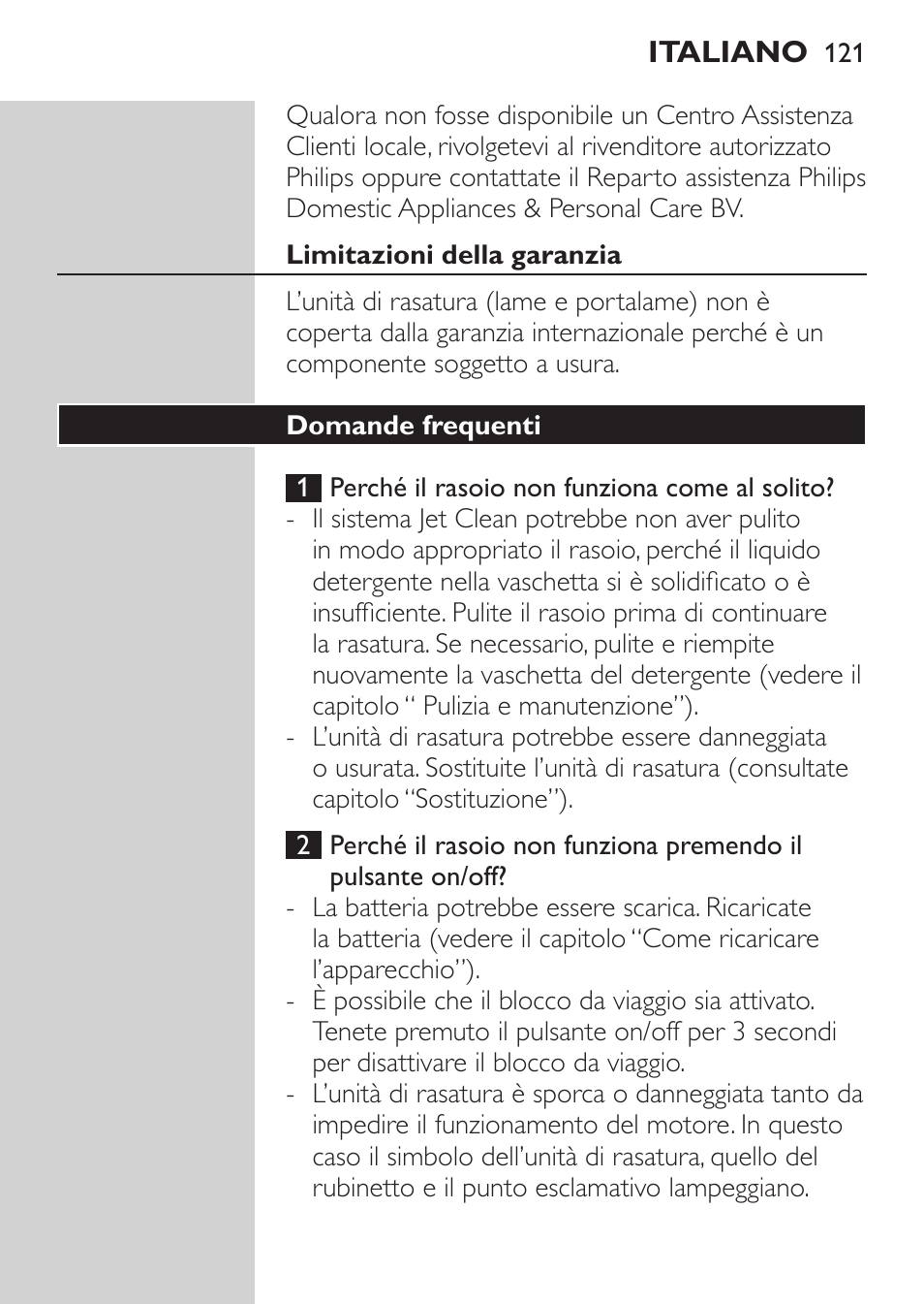 Tutela dell’ambiente, Come smaltire le batterie | Philips Elektrorasierer User Manual | Page 119 / 192