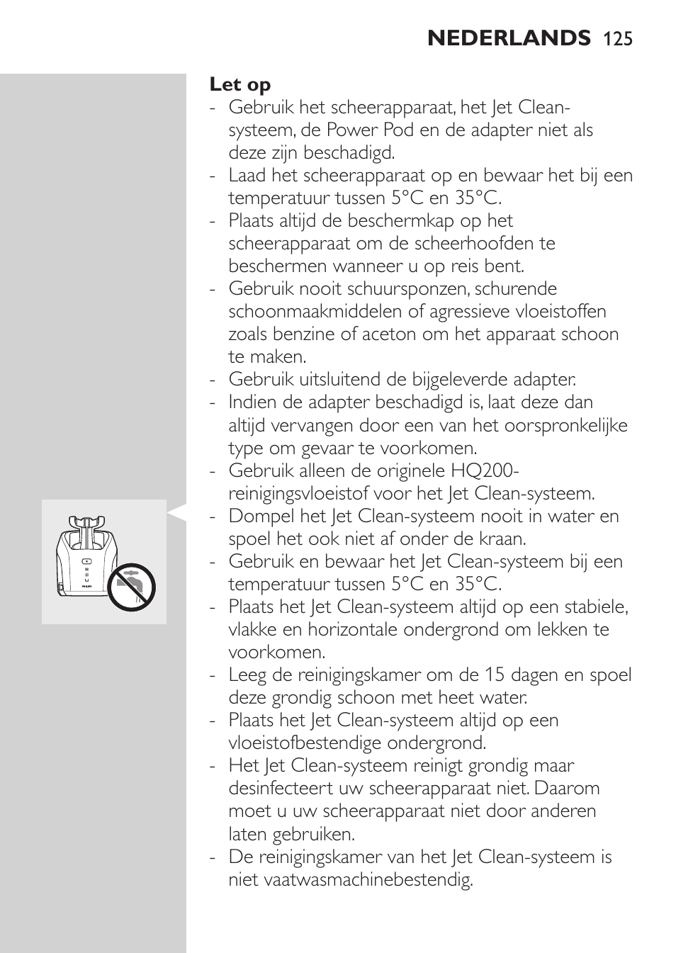 Let op | Philips Elektrorasierer User Manual | Page 123 / 192