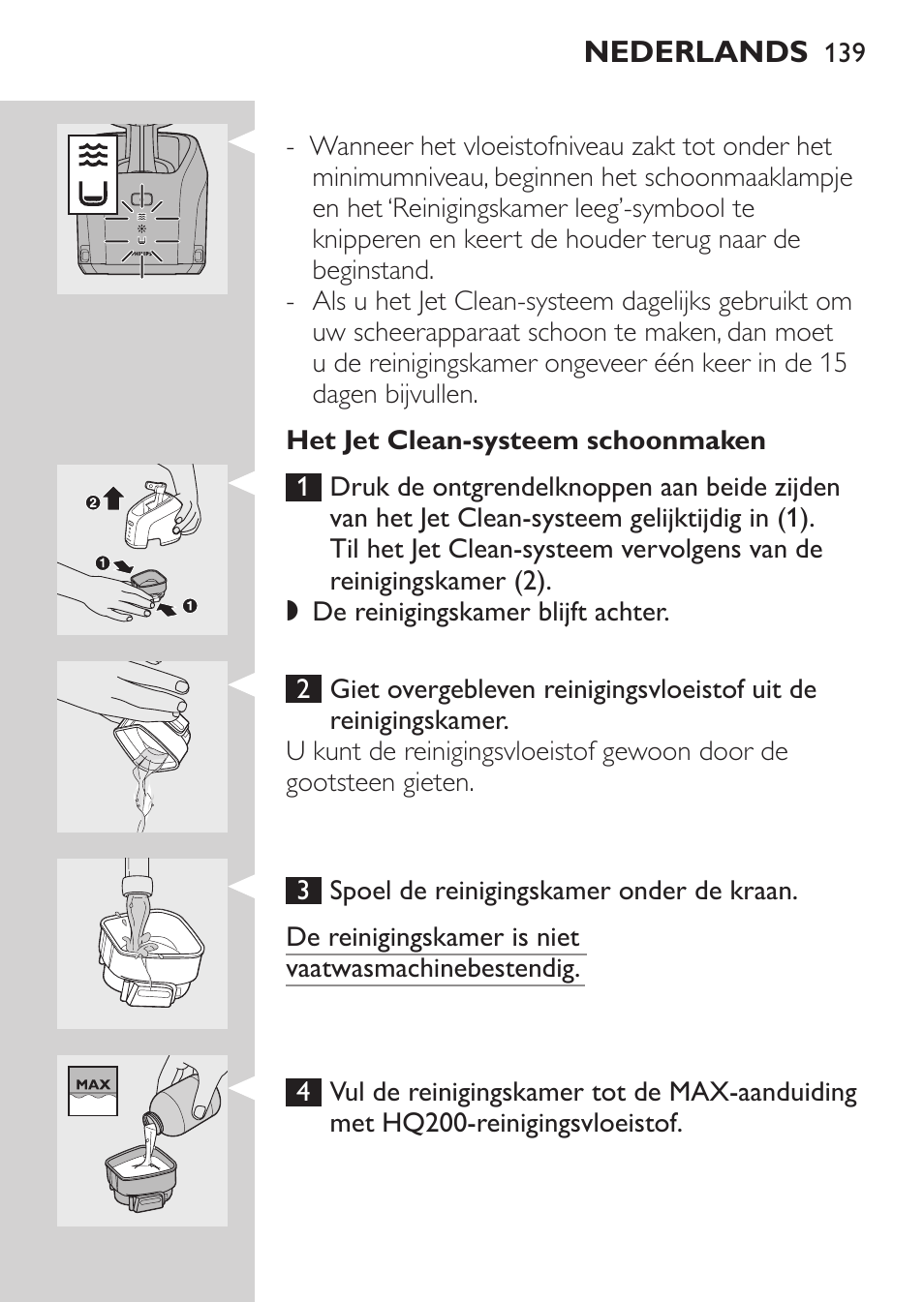 Het jet clean-systeem schoonmaken | Philips Elektrorasierer User Manual | Page 137 / 192