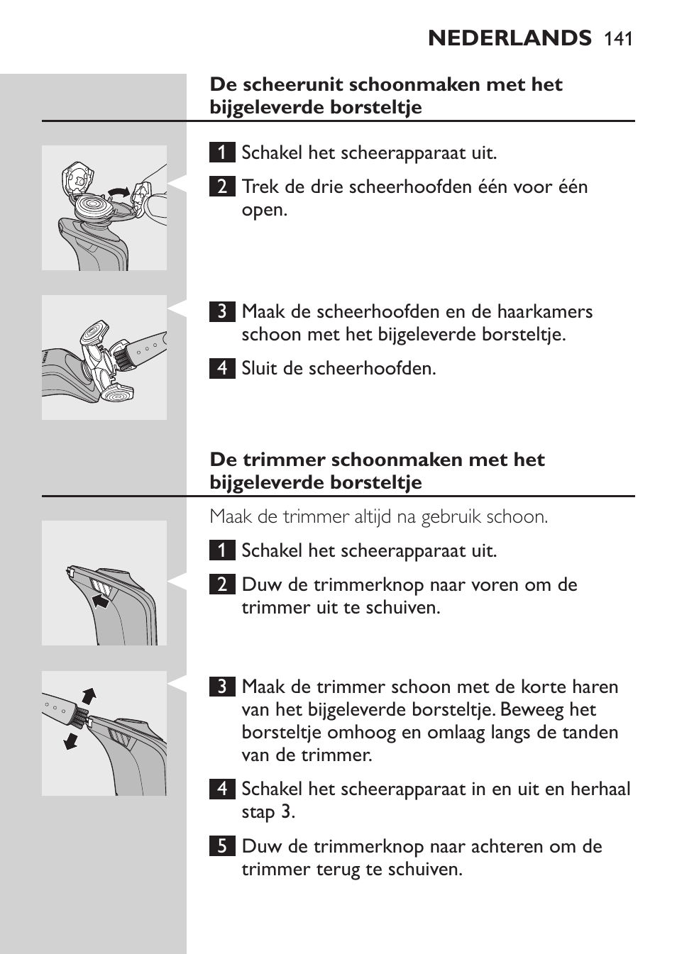 De scheerunit schoonmaken onder de kraan | Philips Elektrorasierer User Manual | Page 139 / 192