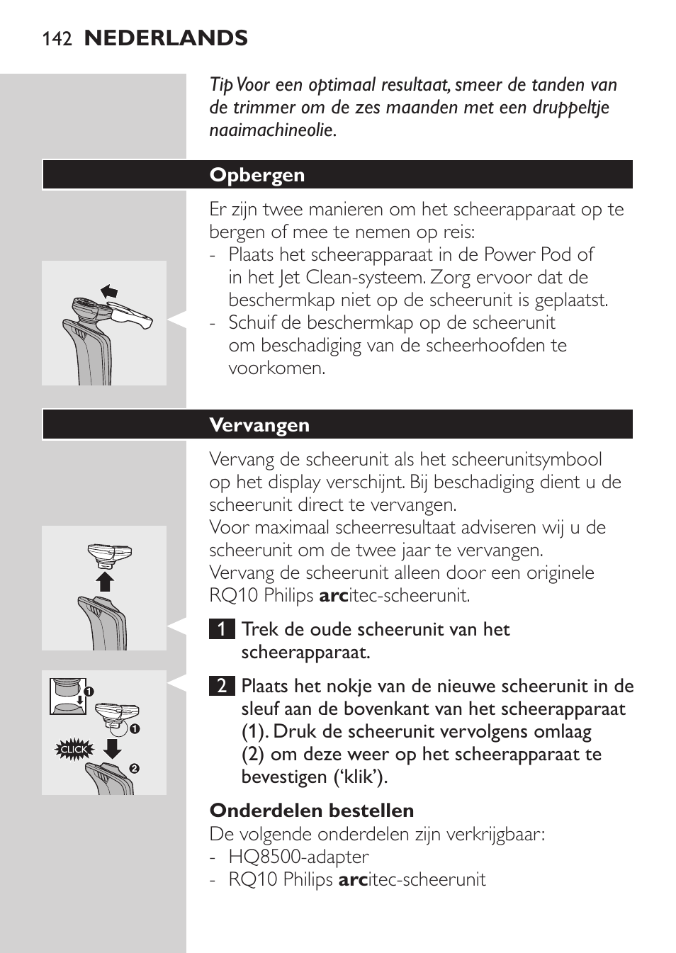 Opbergen | Philips Elektrorasierer User Manual | Page 140 / 192