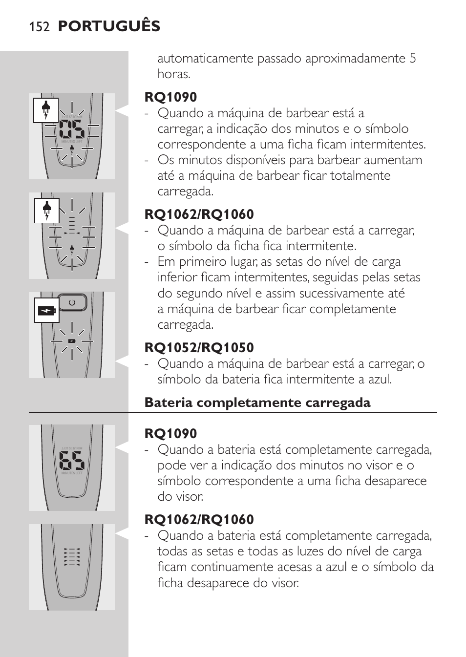 Visor, Carregar | Philips Elektrorasierer User Manual | Page 150 / 192