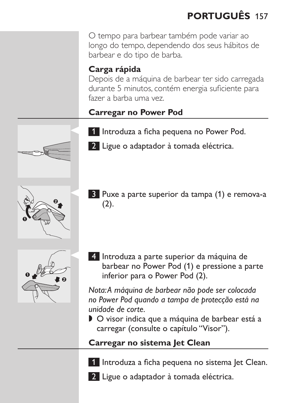 Cabeças de corte bloqueadas, Carregar | Philips Elektrorasierer User Manual | Page 155 / 192