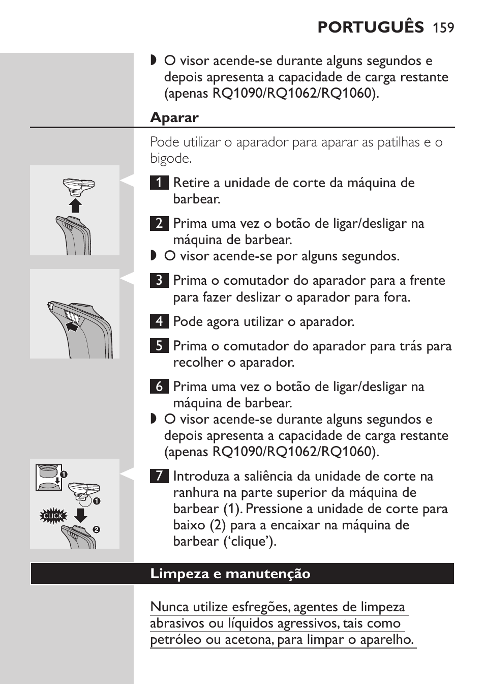 Utilização da máquina de barbear, Barbear | Philips Elektrorasierer User Manual | Page 157 / 192