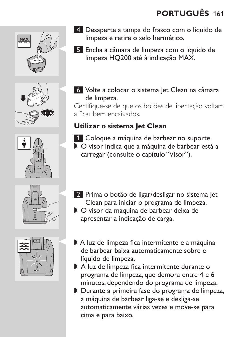 Preparação do sistema jet clean | Philips Elektrorasierer User Manual | Page 159 / 192