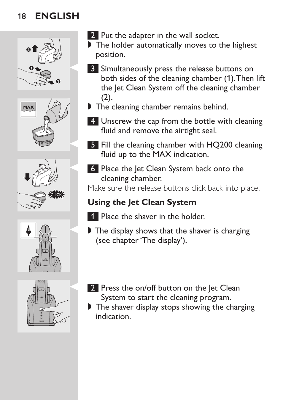 Using the jet clean system | Philips Elektrorasierer User Manual | Page 16 / 192