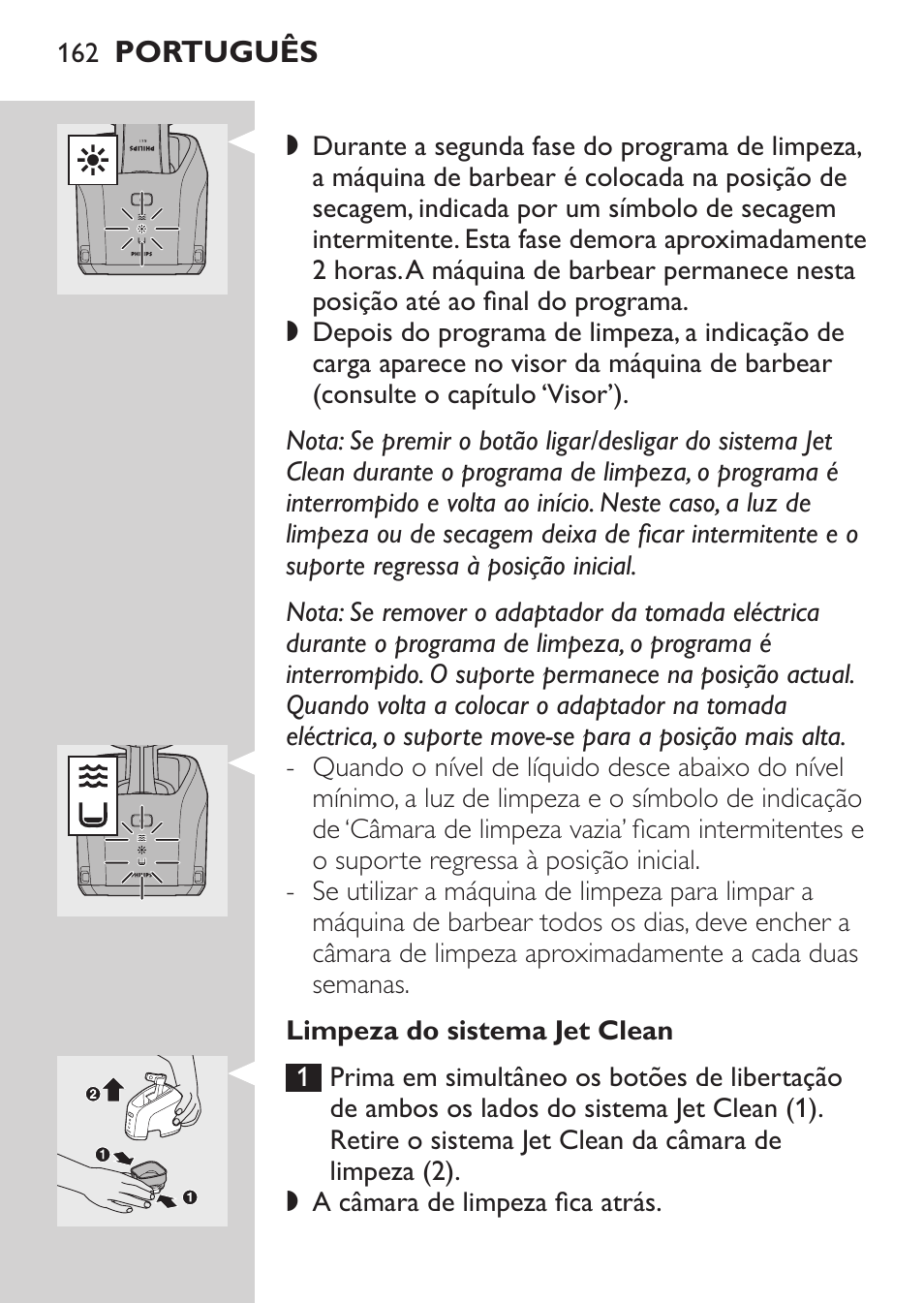 Utilizar o sistema jet clean | Philips Elektrorasierer User Manual | Page 160 / 192