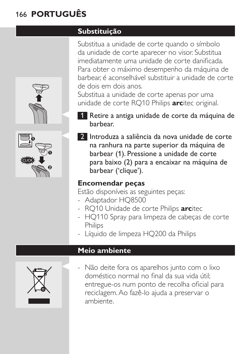 Limpeza do aparador com a escova fornecida, Armazenamento | Philips Elektrorasierer User Manual | Page 164 / 192
