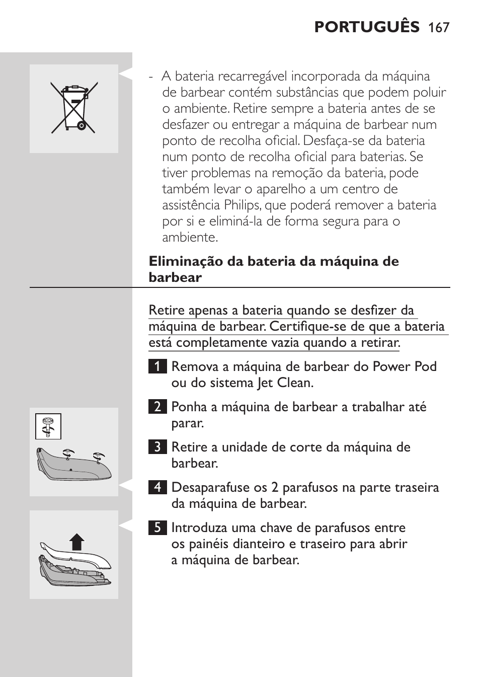 Encomendar peças, Substituição, Meio ambiente | Philips Elektrorasierer User Manual | Page 165 / 192