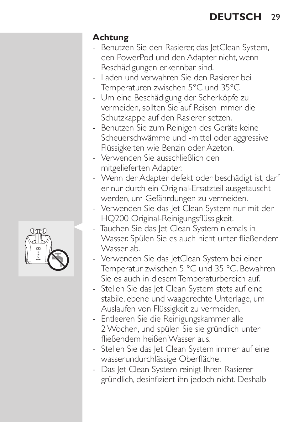 Achtung | Philips Elektrorasierer User Manual | Page 27 / 192