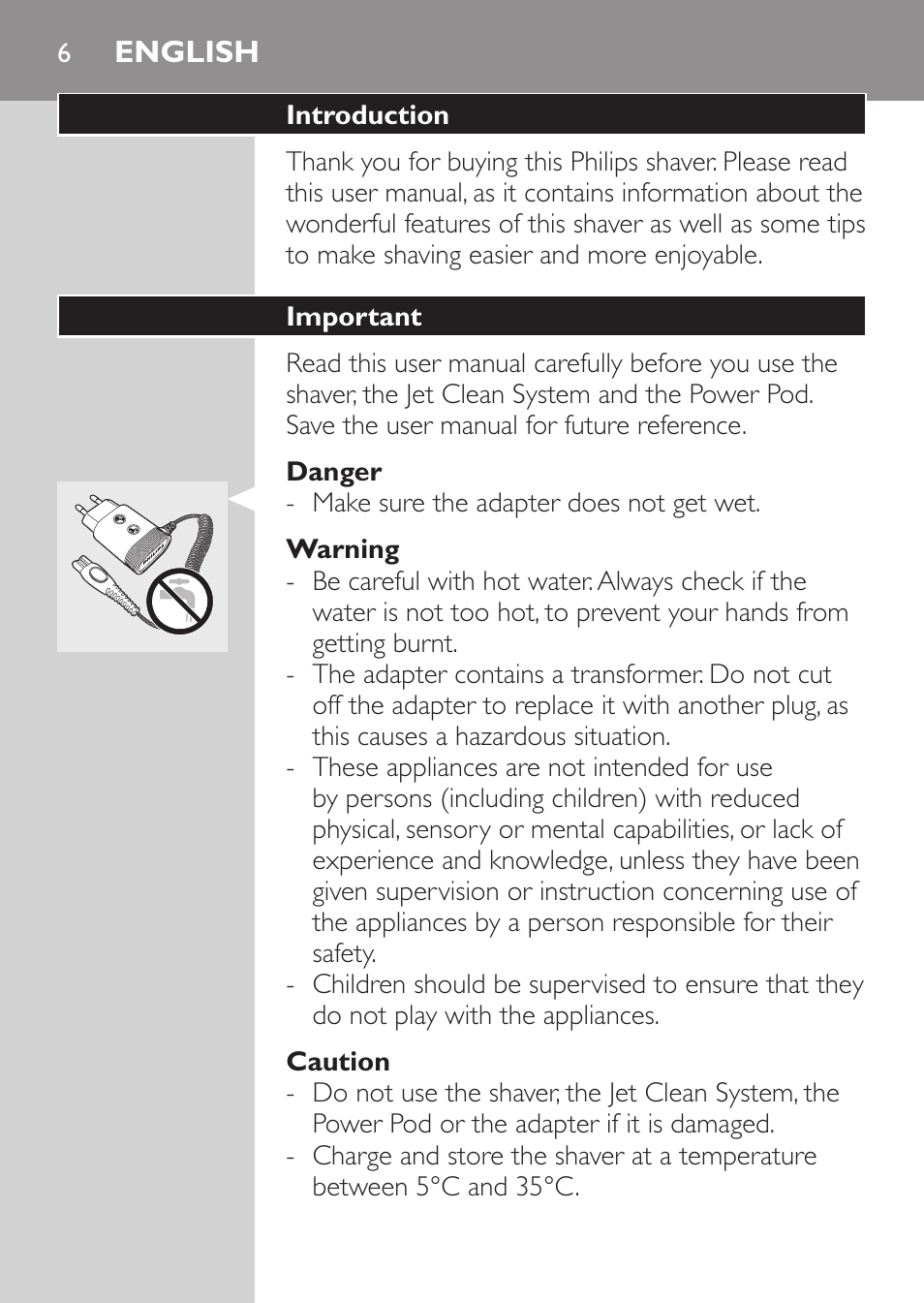 English, Introduction, Important | Danger, Warning, Caution | Philips Elektrorasierer User Manual | Page 4 / 192