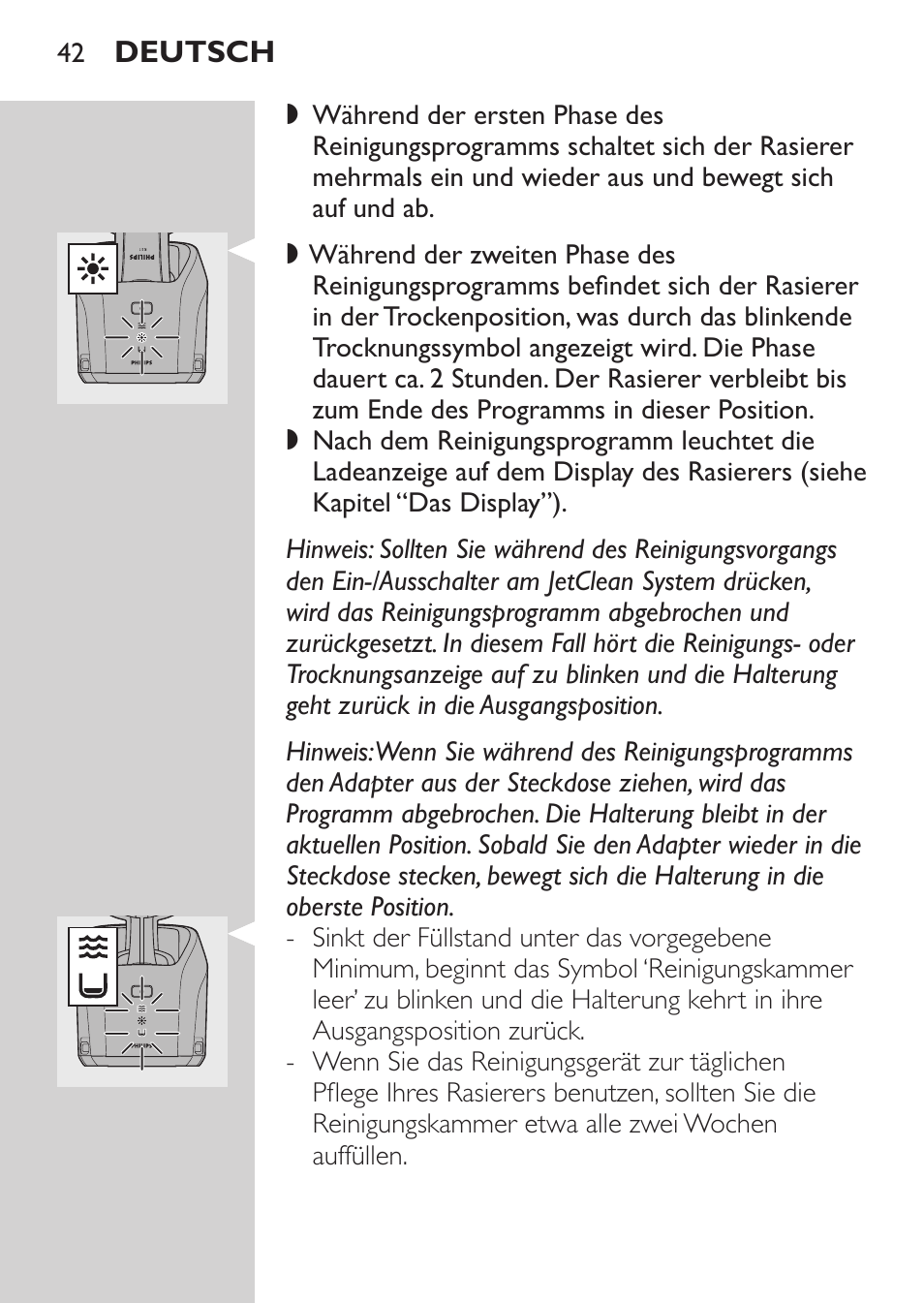 Das jet clean system verwenden | Philips Elektrorasierer User Manual | Page 40 / 192