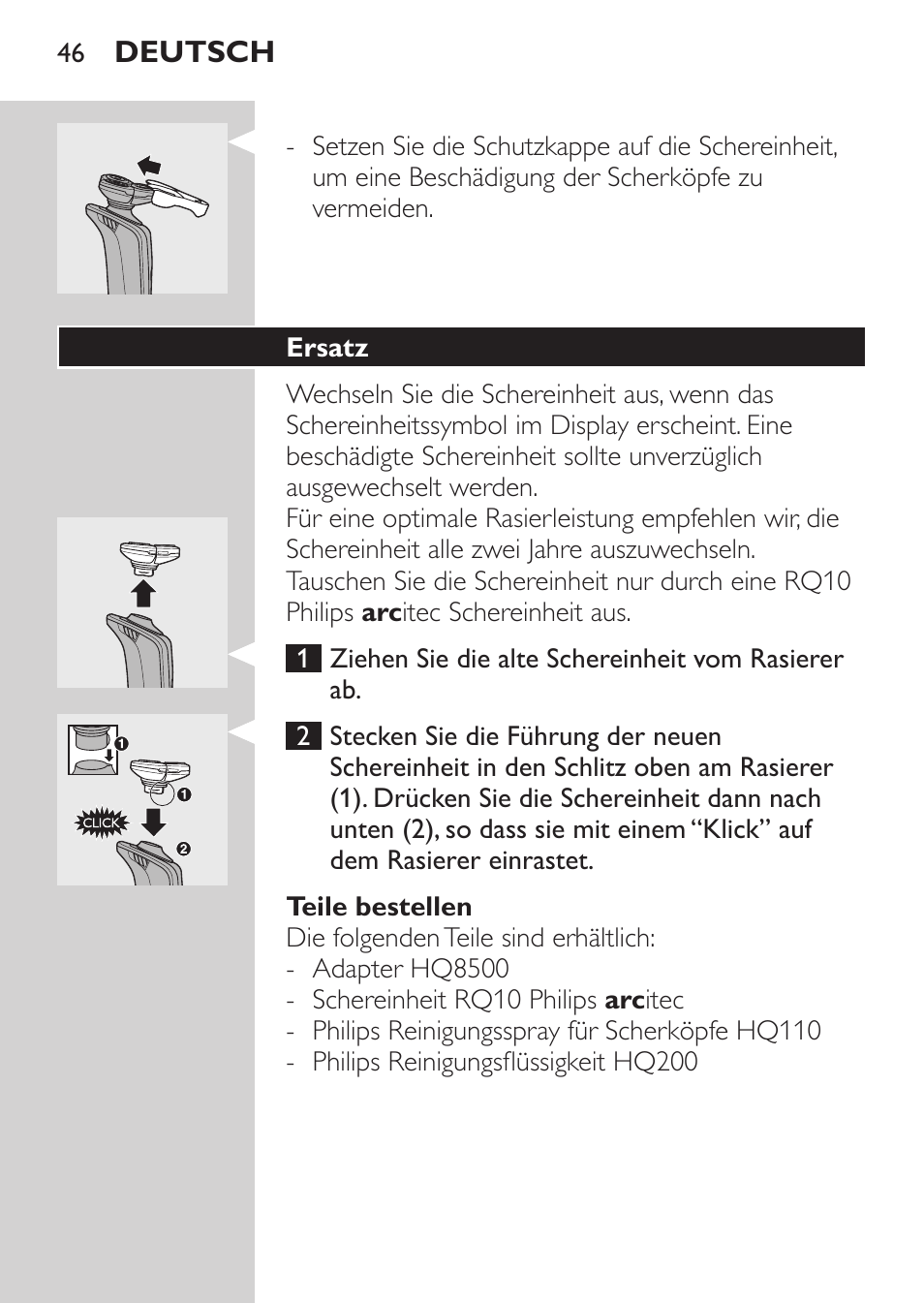 Die schereinheit unter fließendem wasser reinigen | Philips Elektrorasierer User Manual | Page 44 / 192
