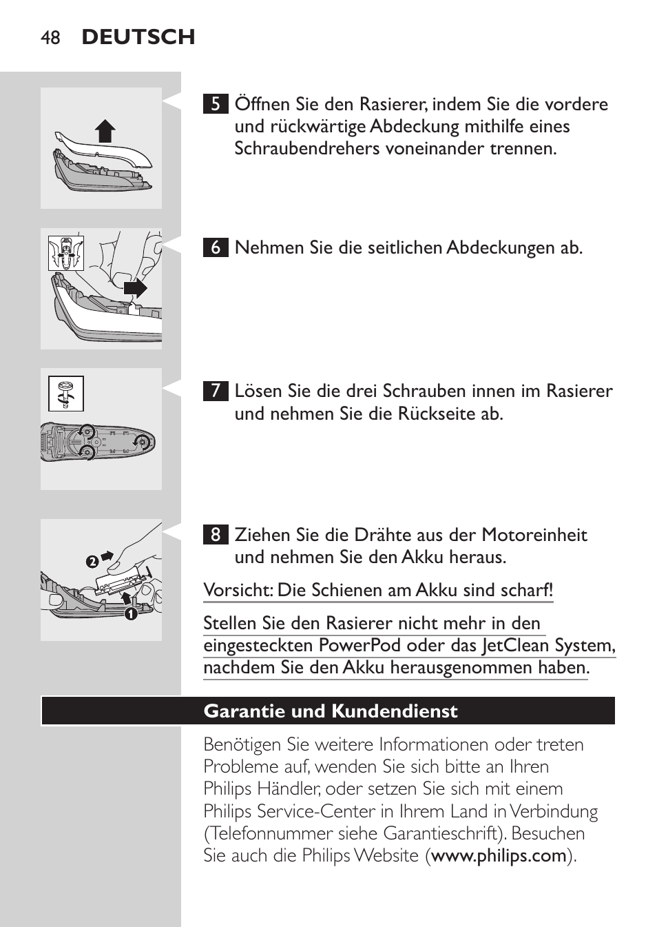 Teile bestellen, Ersatz | Philips Elektrorasierer User Manual | Page 46 / 192