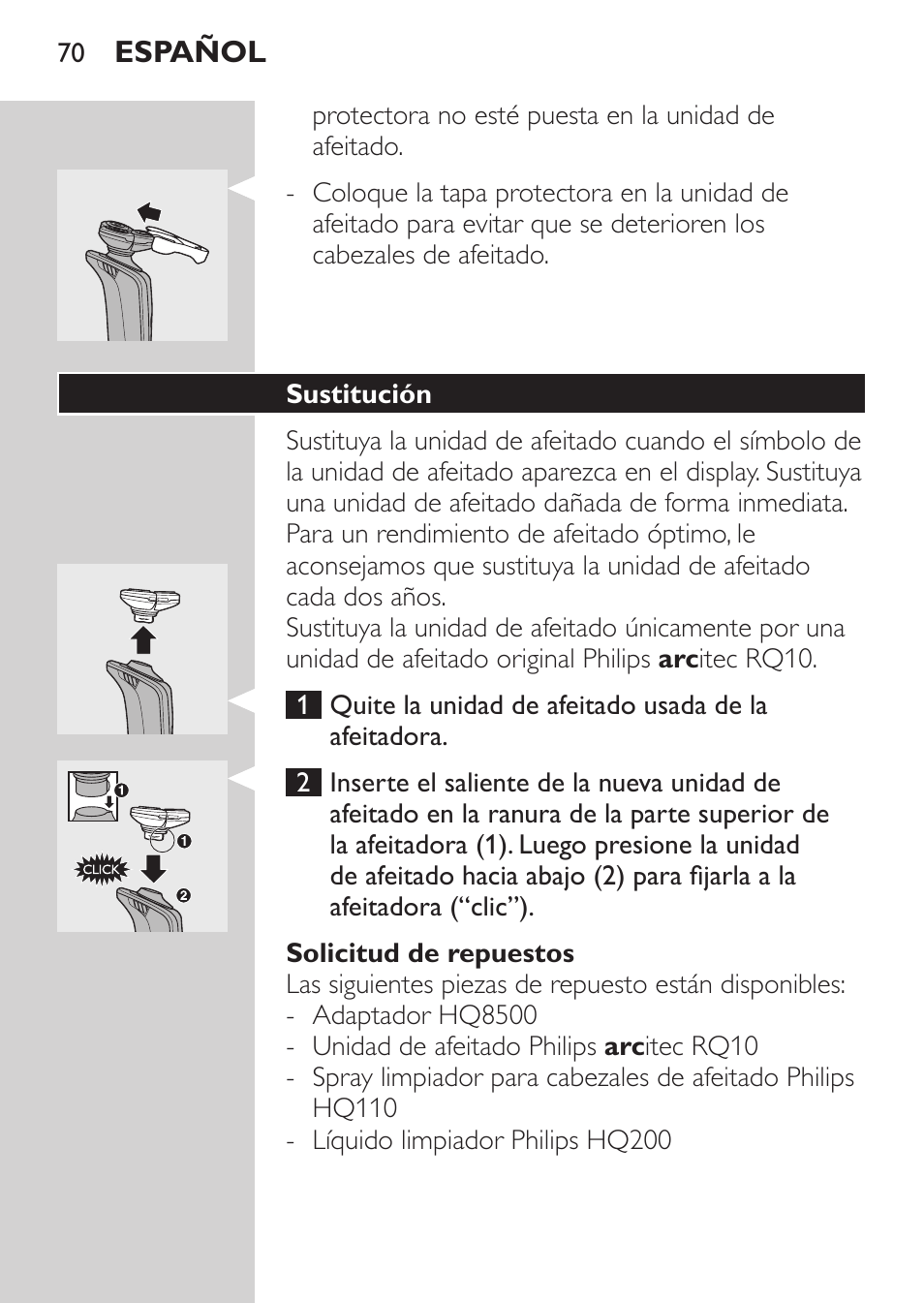 Almacenamiento | Philips Elektrorasierer User Manual | Page 68 / 192