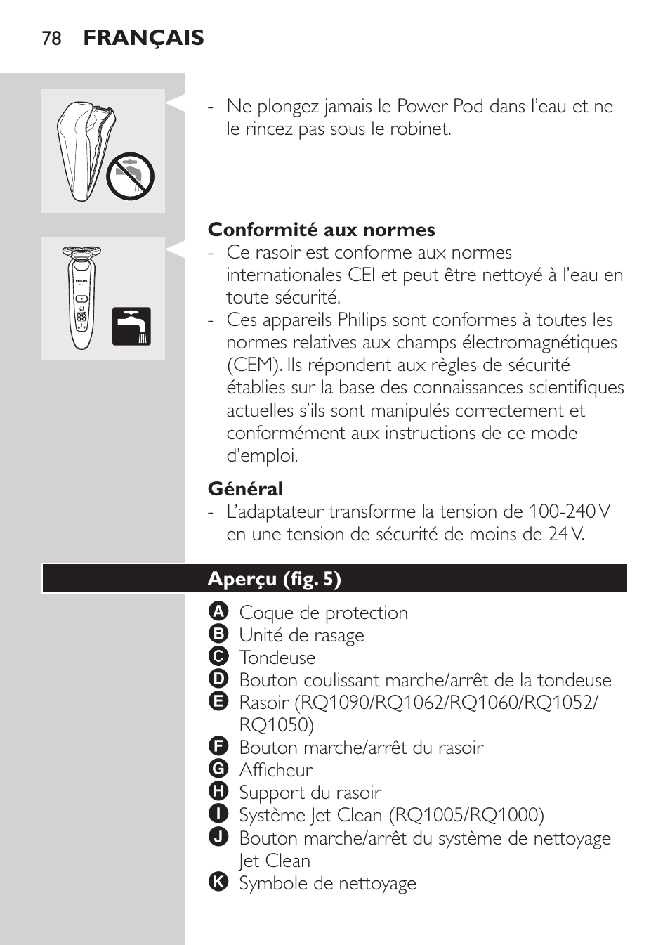 Conformité aux normes, Général, Aperçu (fig. 5) | Philips Elektrorasierer User Manual | Page 76 / 192