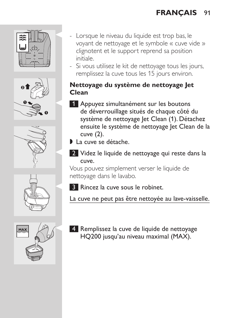 Nettoyage du système de nettoyage jet clean | Philips Elektrorasierer User Manual | Page 89 / 192