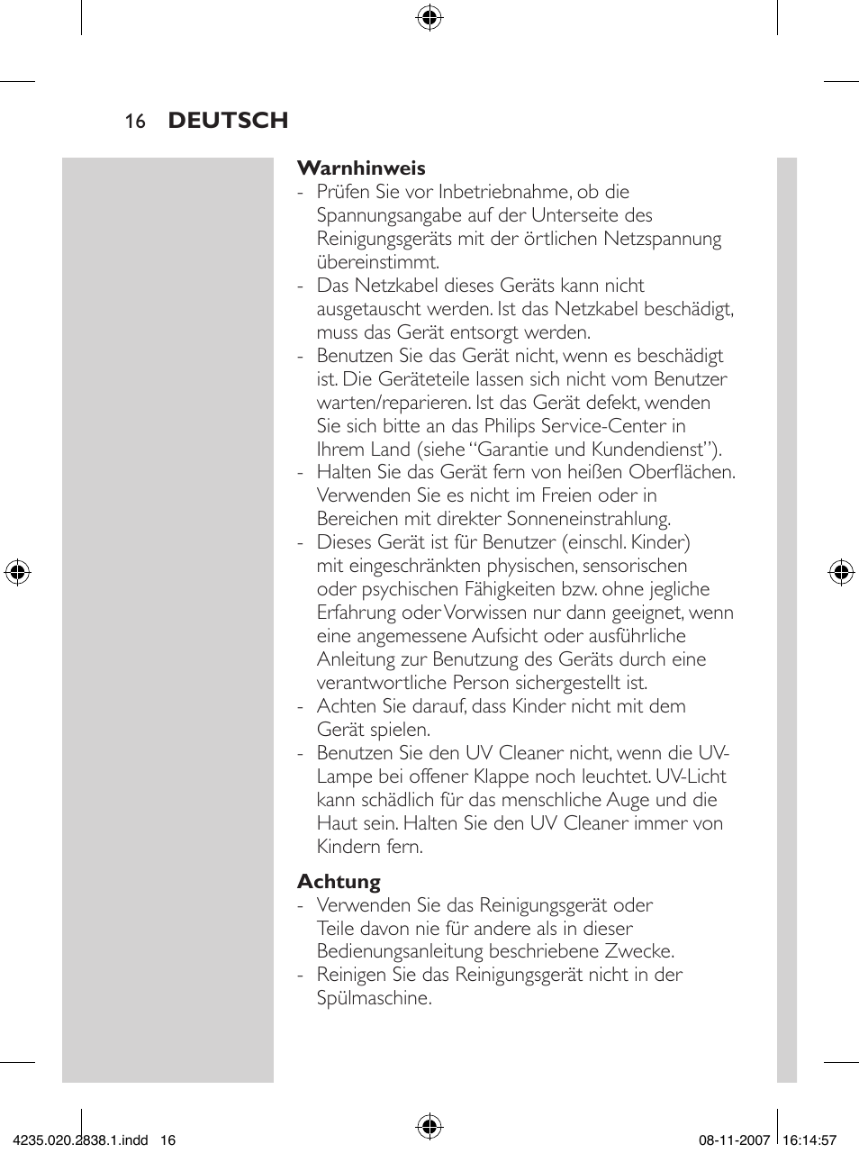 Philips Sonicare UV-Reinigungsstation für Bürstenköpfe User Manual | Page 16 / 60