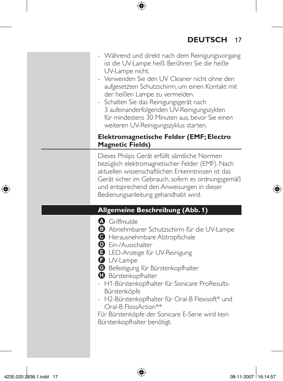 Philips Sonicare UV-Reinigungsstation für Bürstenköpfe User Manual | Page 17 / 60