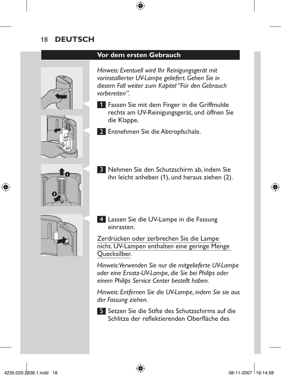 Philips Sonicare UV-Reinigungsstation für Bürstenköpfe User Manual | Page 18 / 60