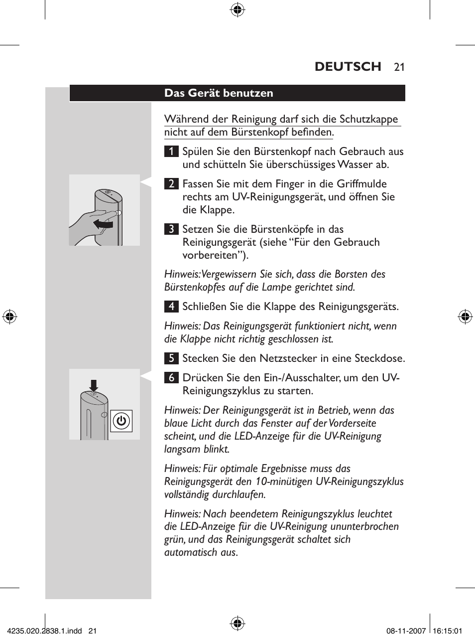 Philips Sonicare UV-Reinigungsstation für Bürstenköpfe User Manual | Page 21 / 60