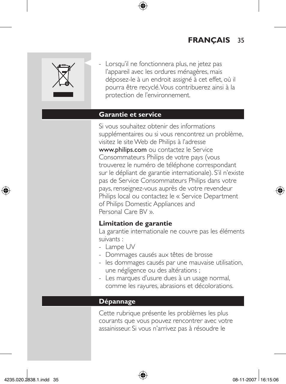 Philips Sonicare UV-Reinigungsstation für Bürstenköpfe User Manual | Page 35 / 60