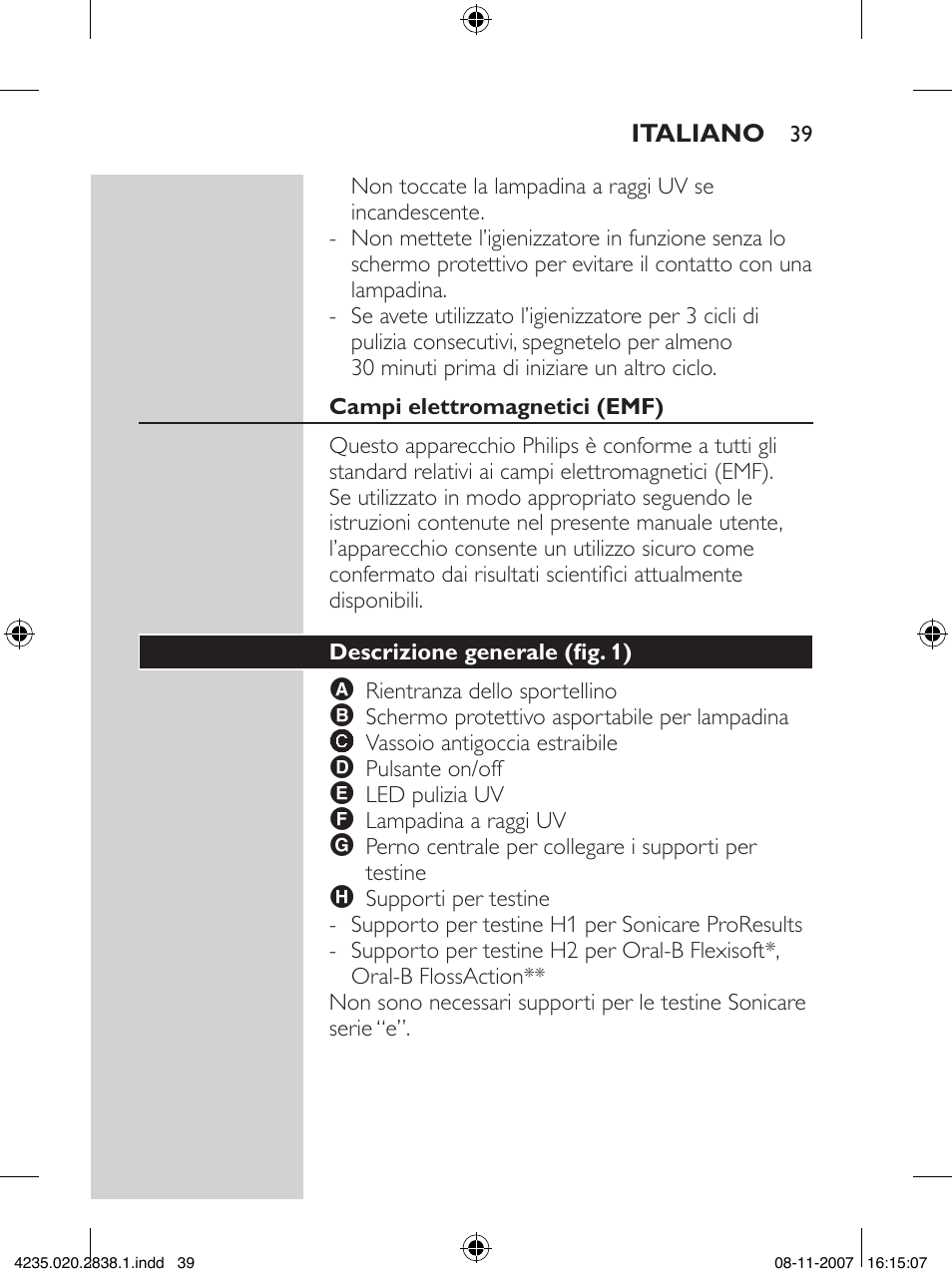 Philips Sonicare UV-Reinigungsstation für Bürstenköpfe User Manual | Page 39 / 60