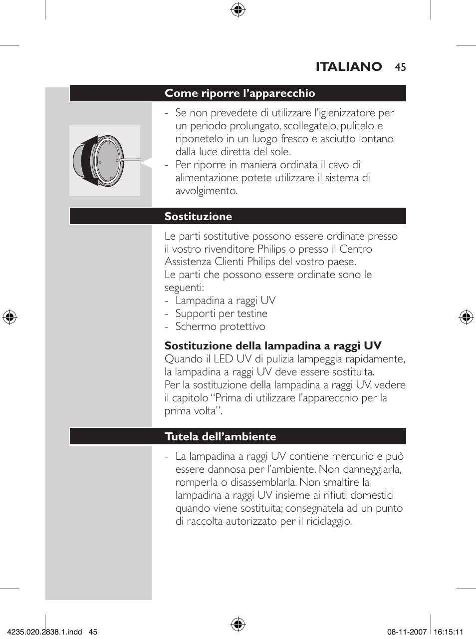 Philips Sonicare UV-Reinigungsstation für Bürstenköpfe User Manual | Page 45 / 60