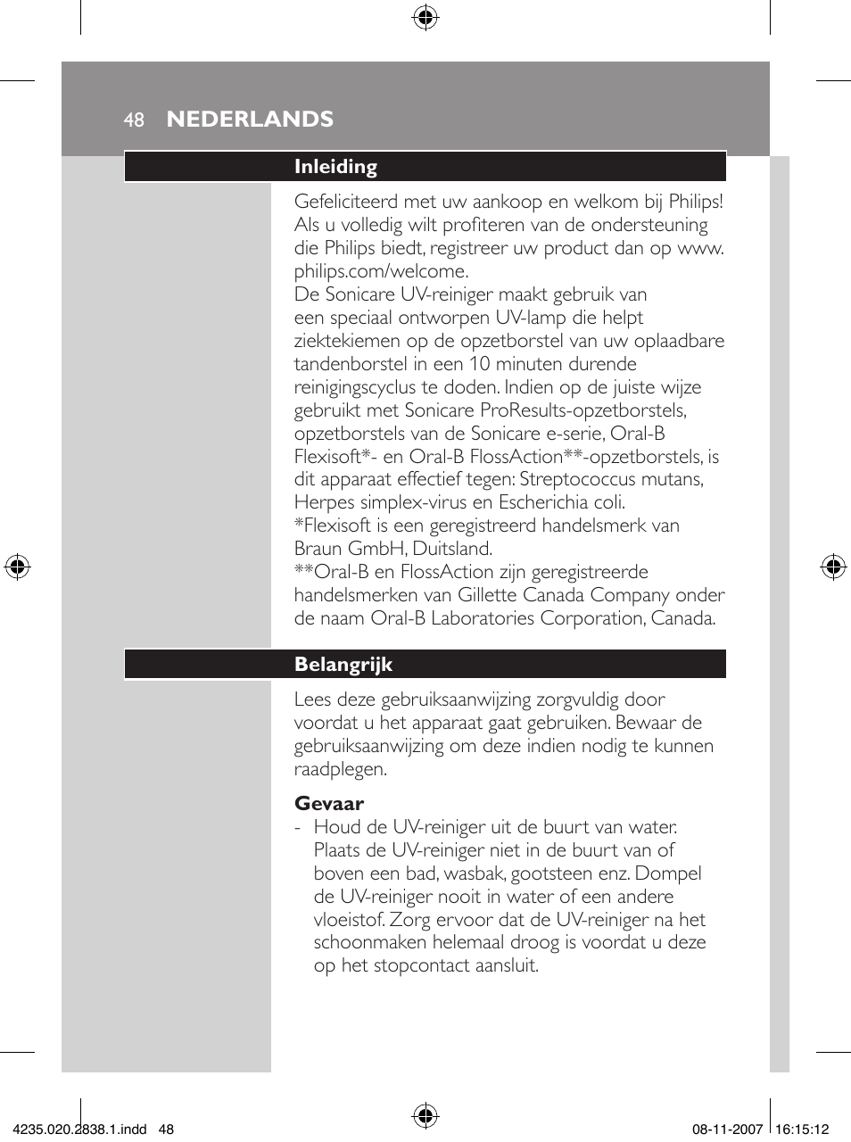 Philips Sonicare UV-Reinigungsstation für Bürstenköpfe User Manual | Page 48 / 60