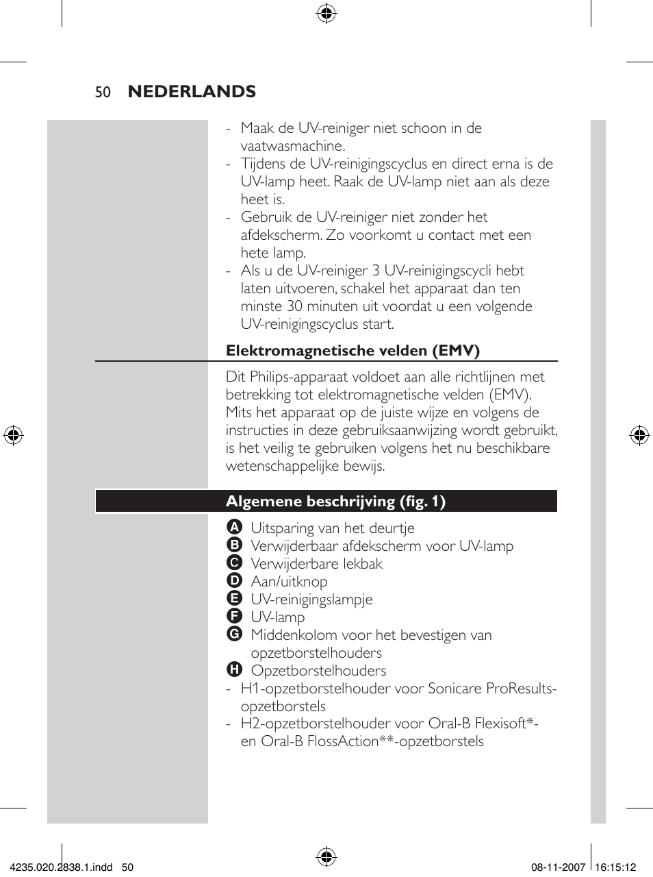 Philips Sonicare UV-Reinigungsstation für Bürstenköpfe User Manual | Page 50 / 60