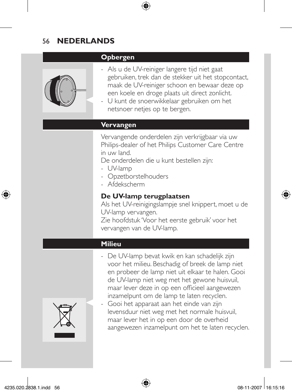 Philips Sonicare UV-Reinigungsstation für Bürstenköpfe User Manual | Page 56 / 60