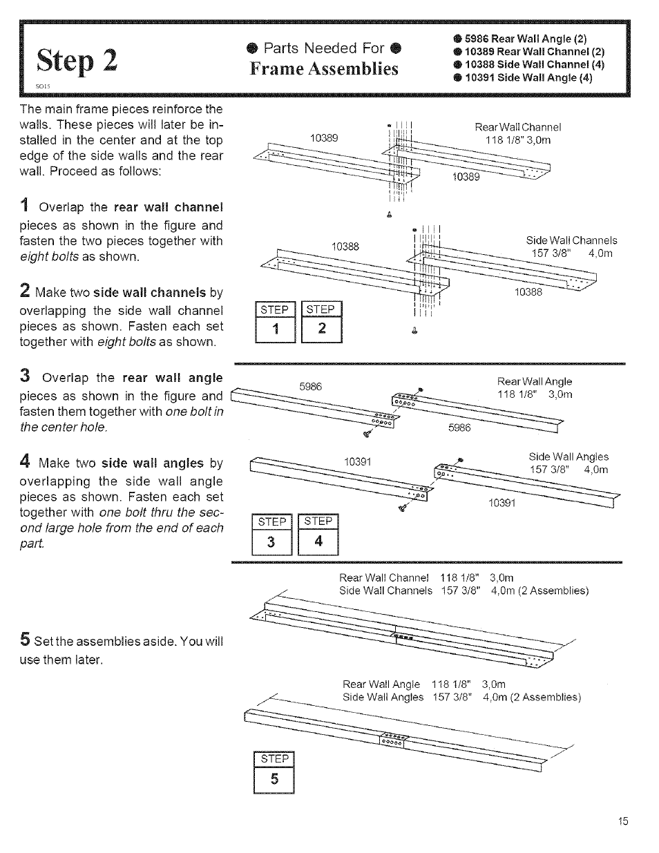 Step 2, Parts needed for, Frame assemblies | Arrow Storage Products CM1014 User Manual | Page 15 / 34