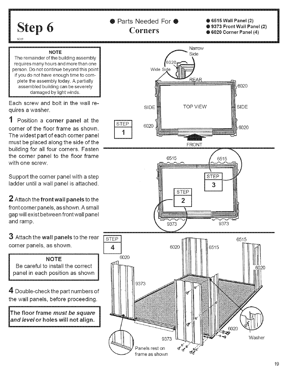 Step 6, Parts needed for, Corners | Step | Arrow Storage Products CM1014 User Manual | Page 19 / 34