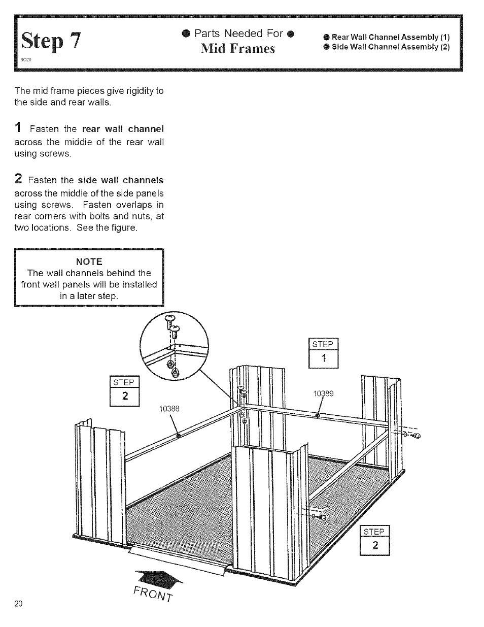 Step, Parts needed for, Mid frames | Arrow Storage Products CM1014 User Manual | Page 20 / 34