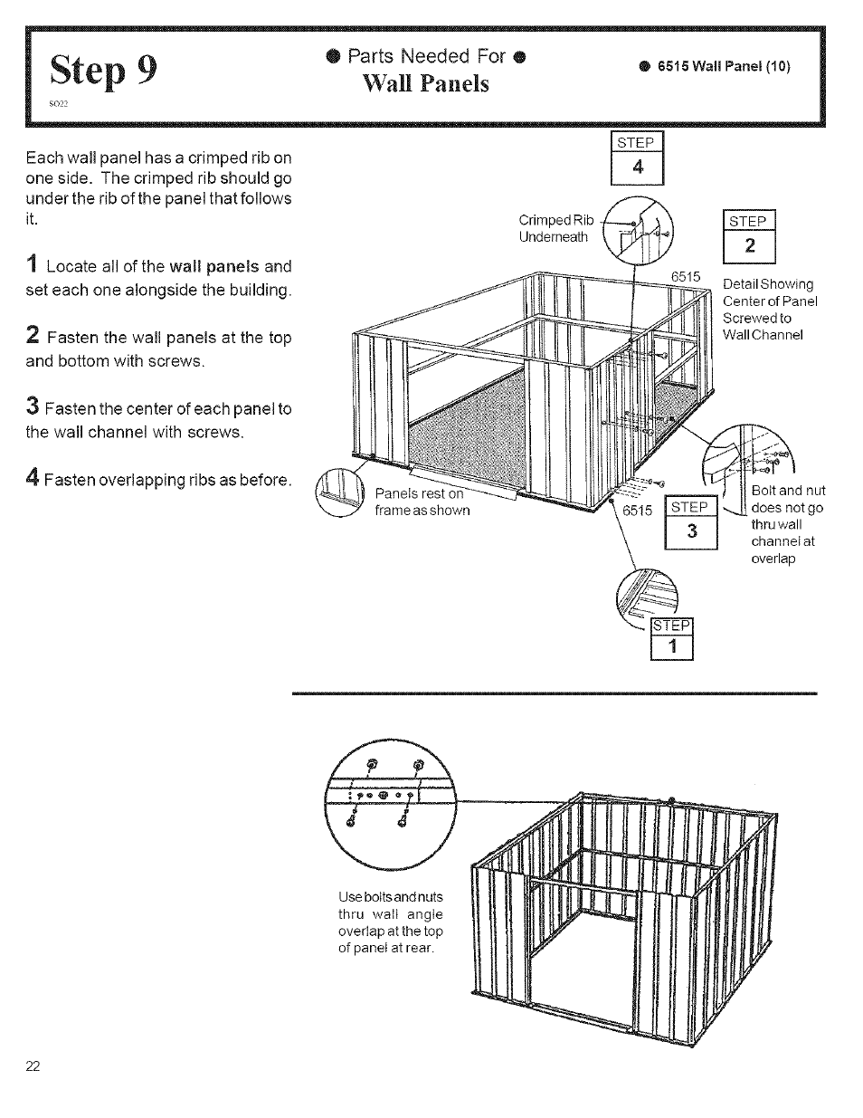 Step 9, Wall panels | Arrow Storage Products CM1014 User Manual | Page 22 / 34