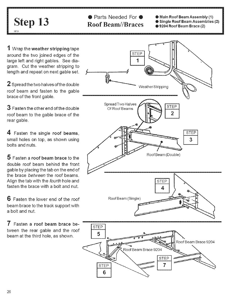 Step 13, Roof beam//braces | Arrow Storage Products CM1014 User Manual | Page 26 / 34