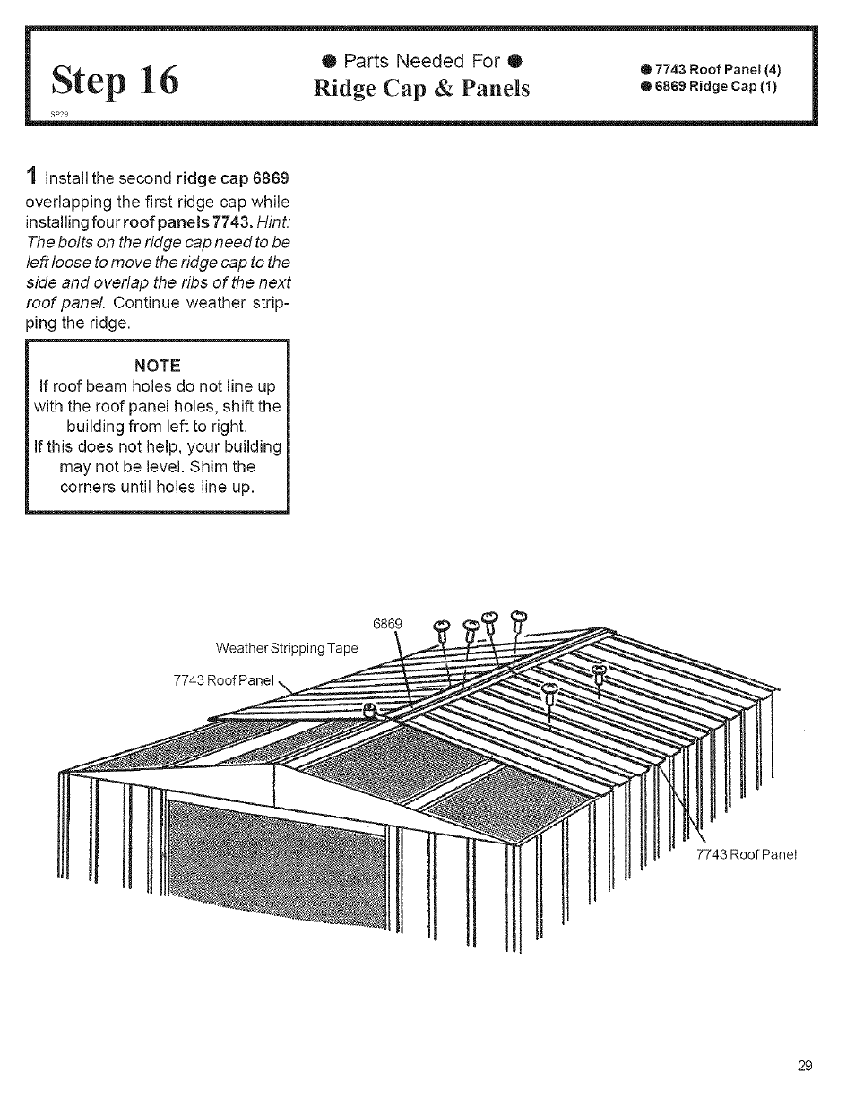 Step 16, Ridge cap & panels | Arrow Storage Products CM1014 User Manual | Page 29 / 34