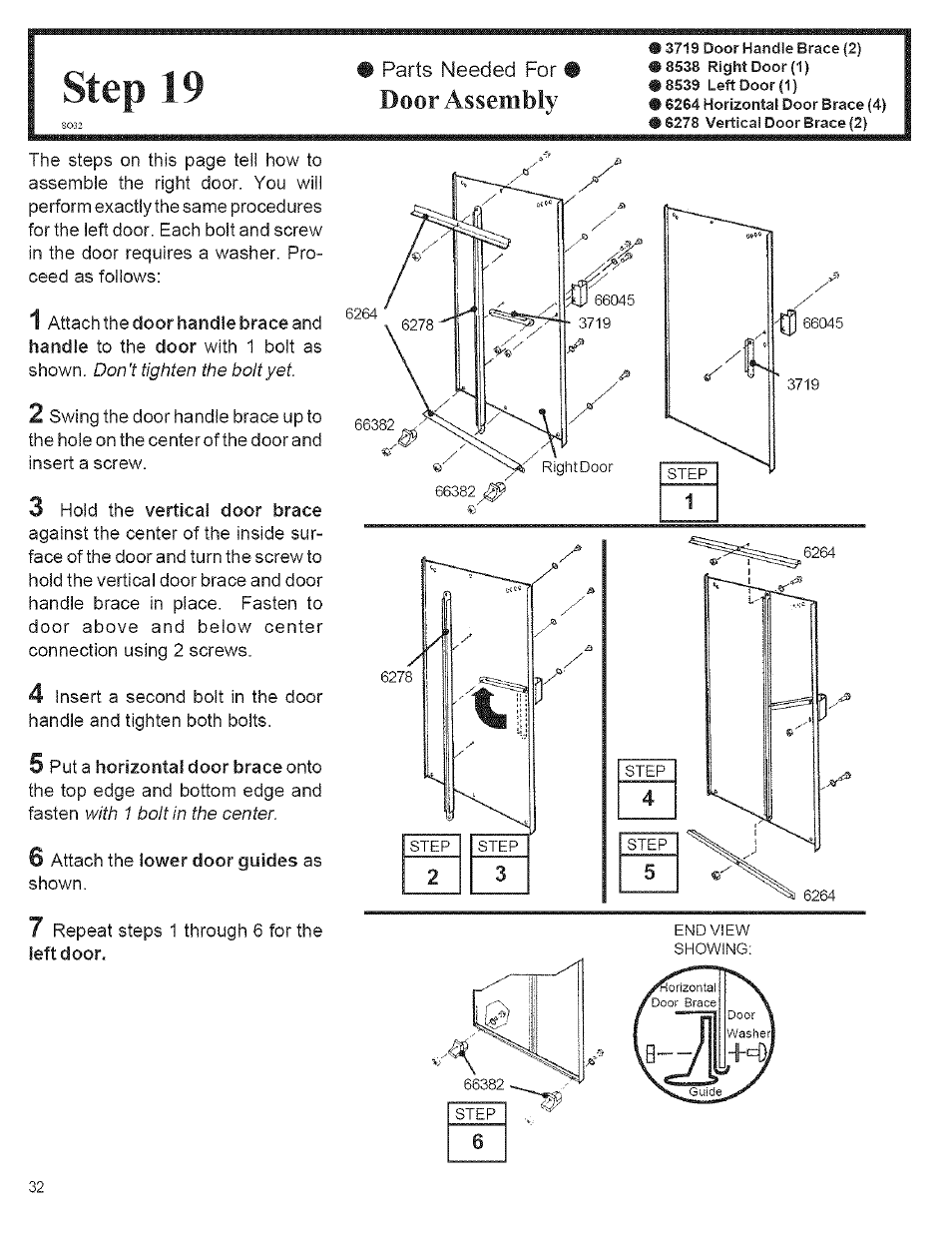 Step 19, Parts needed for, Door assembly | Arrow Storage Products CM1014 User Manual | Page 32 / 34