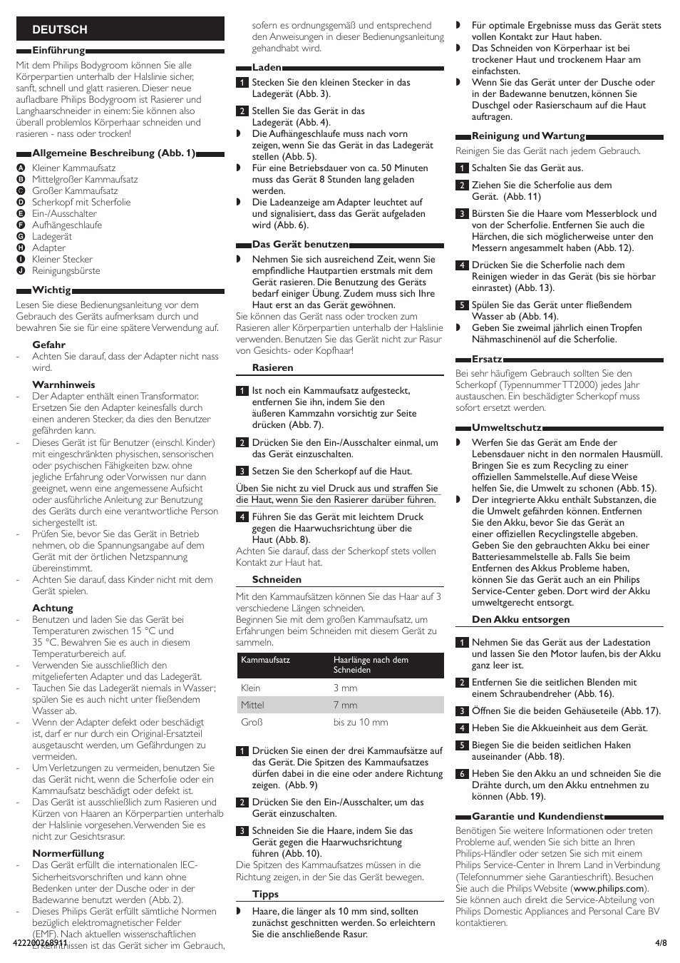 Deutsch | Philips Ersatzscherfolie User Manual | Page 4 / 8