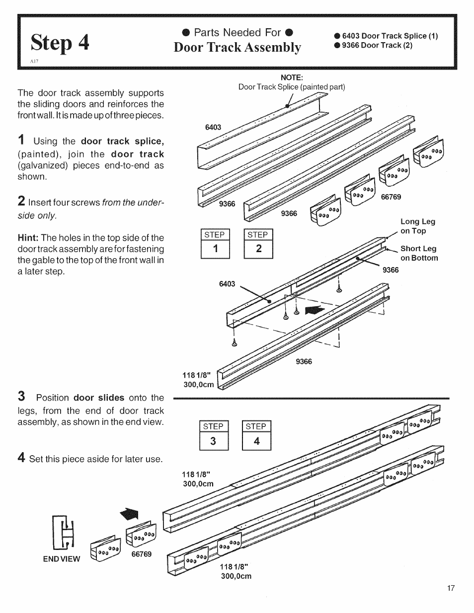 Step 4, Door track assembly | Arrow Storage Products 697.68222 User Manual | Page 17 / 34